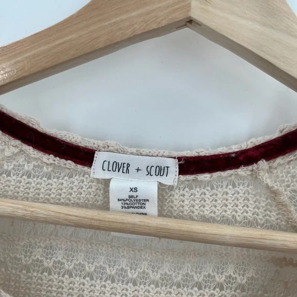 Clover + Scout Crème Crew Neck Lace Blouse Ladies Extra Small - Picture 3 of 3